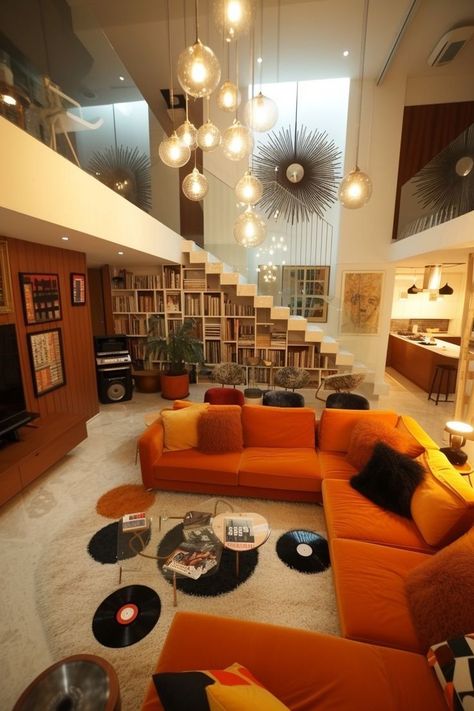 70 Modern Interior, Googie Architecture Interior, Small Conversation Pit, Interior Design Categories, Retro House Interior Design, 70s Themed House, Retro Aesthetic House, 70s Architecture Interiors, Retro House Interior