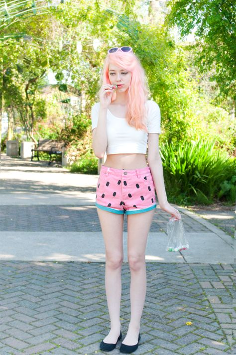 Watermelon Watermelon Shorts, Watermelon Outfit, Watermelon Dress, Modern Mermaid, Modcloth Style Gallery, Fashion Gallery, Creepy Cute, Pastel Goth, Forever 21 Tops