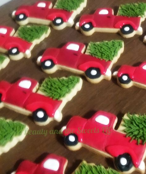 Red Truck Christmas Cookies Decorated, Red Truck Cookies Decorated, Red Truck Cookies, Christmas Truck Cookies Decorated, Christmas Truck Cookies, Strawberry Oreo Cheesecake, Truck Cookies, Truck Cupcakes, Strawberry Cheesecake Bars