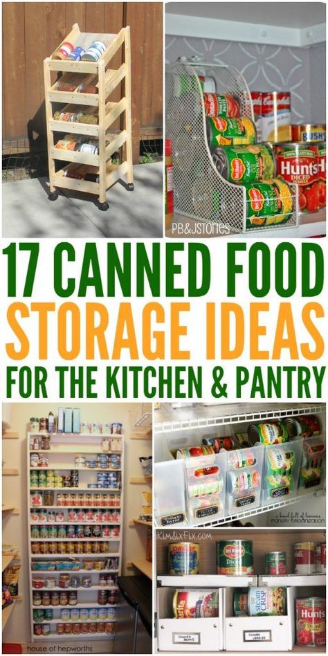 17 Canned Food Storage Ideas to Organize Your Pantry Canned Food Storage Ideas, Canned Good Storage, Diy Food Storage, Food Storage Ideas, Food Storage Cabinet, Diy Pantry Organization, Storage Hacks Diy, Kitchen And Pantry, Organize Your Pantry