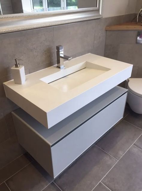 Corian Bathroom Sink, Modern Bathroom Design Contemporary, Contemporary Bathroom Inspiration, Corian Bathroom, Small Bathroom Mirrors, Lavatory Design, Backlit Bathroom Mirror, Large Bathroom Mirrors, Bathroom Mirror With Shelf