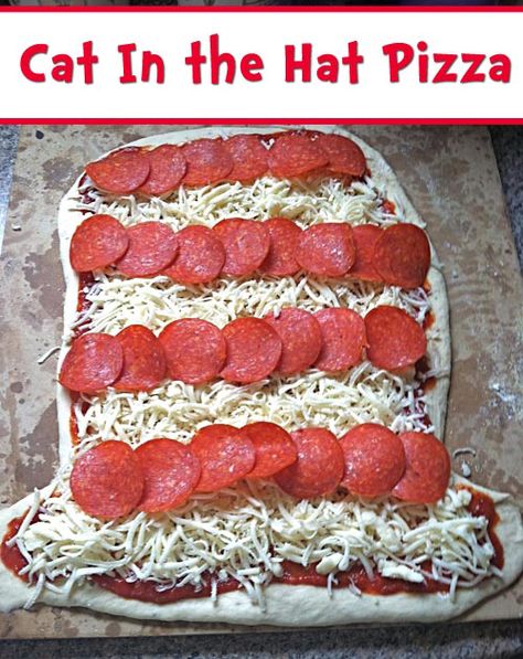 Cat In The Hat Food, Dr Seuss Snacks, Doctor Suess Birthday, Dr Seuss Party, Half Birthday Party, Shaped Pizza, Dr Seuss Activities, Dr Seuss Crafts, Dr Seuss Birthday Party