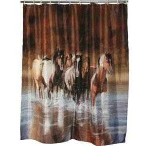 Rivers Edge Products V Shultz Horse Shower Curtain Male Bathroom, Western Curtains, Horse Shower Curtain, Western Bathroom Decor, Western Bathroom, Rivers Edge, Horse Fabric, Equestrian Decor, River Edge