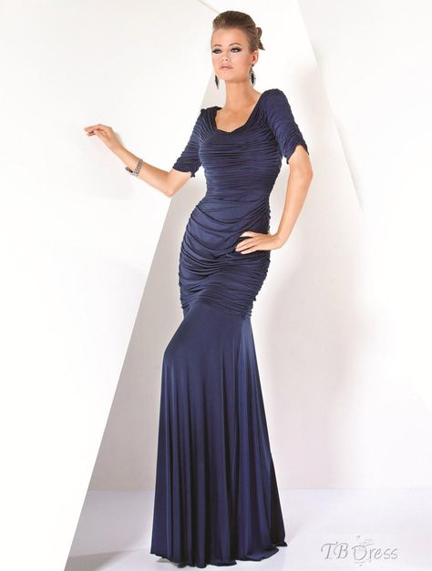 Gorgeous Mermaid/Trumpet Scoop Neckline Short-Sleeves Floor-length Mother of the Bride Dresses 2013 Style, Navy Prom Dresses, Evening Wear Dresses, Long Sleeve Short Dress, Dress Evening, Groom Dress, Gorgeous Gowns, Long Gown, Evening Dresses Prom