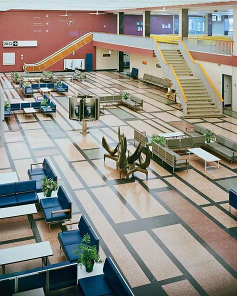 Gander Intl. Airport Newfoundland Airport Design, Traditional Building, Terrazzo Flooring, Structure Architecture, Flooring Options, Hotel Lobby, Mid Century Modern Style, Newfoundland, Building Materials