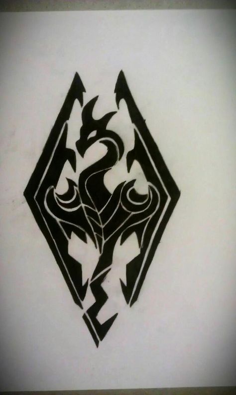 Skyrim Logo Tattoo, Skyrim Tattoo, Dragon Tattoo Drawing, Video Game Tattoo, Epic Tattoo, Road Work, Spooky Tattoos, Gaming Tattoo, Symbol Tattoos