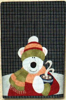 . Warm up with this Polar Bear and his cup of hot cocoa. Don't forget the marshmallows! https://www.kayewood.com/shop/c/p/Polar-Bear-Applique-Wallhanging-Patternlet-by-The-Wooden-Bear-x32211464.htm $4.75 Textile Decor, Appliqué Ideas, Tiled Quilt, Fusible Applique, Quilt Pattern Download, Bear Quilts, Wooden Bear, Felt Christmas Decorations, Christmas Applique