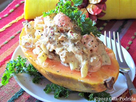 Papaya Boats, Papaya Chicken, Mustard Marinade For Chicken, Honey Mustard Marinade, Curried Chicken Salad, Papaya Recipes, Trim Healthy Momma, Curried Chicken, Chicken Curry Salad