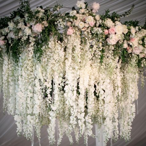 Elegant hanging Wisteria Chandelier Flowers Hanging From Chandelier Wedding, Floral Chandelier Wedding Wisteria, Wisteria Window Display, Wisteria Chandelier Wedding Diy, Wisteria Chandelier Wedding, Wisteria Ceiling Decor, Flowers Hanging From Chandelier, Wisteria Chandelier Diy, Diy Wisteria Chandelier