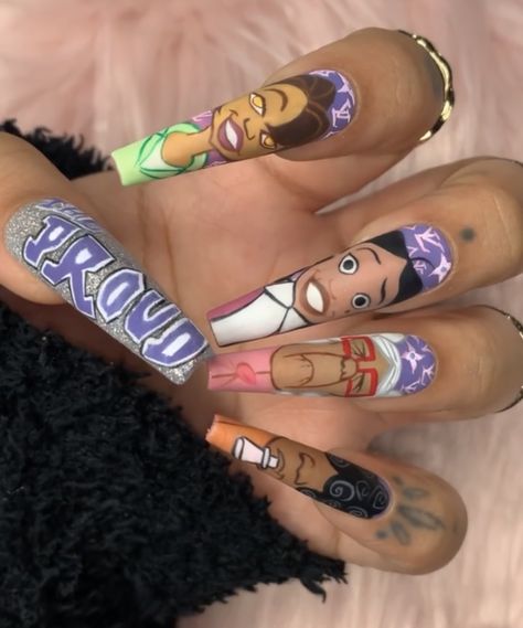 Cartoon Nail Art, Cartoon Nails, Junk Nails, Nail Decor, Baddie Nails, Nail Art Set, 90s Cartoon, Disney Nails, Fire Nails