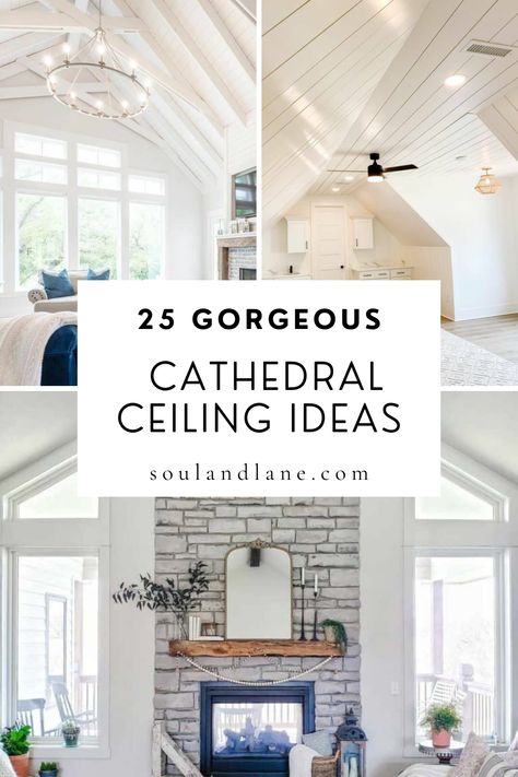 Transform your home into an airy abode of elegance with our curated cathedral ceiling inspirations. These lofty designs offer a dramatic flair that elevates your interior to a realm of sophistication and spaciousness. Imagine living spaces bathed in natural light, where the architectural detail of vaulted ceilings adds depth and character to every moment spent indoors. Ideal for those who cherish the blend of modern design and timeless beauty, our cathedral ceiling ideas are the key to creating Cathedral Entryway Ideas, Whitewash Vaulted Ceiling, White Ceiling Beams Living Room Vaulted, Living Room Beams Vaulted Ceiling, Beamed Cathedral Ceiling, Accent Wall Ideas Vaulted Ceiling, Farmhouse High Ceilings, Cathedral Ceiling Windows Living Room, Living Room Lighting Vaulted Ceiling