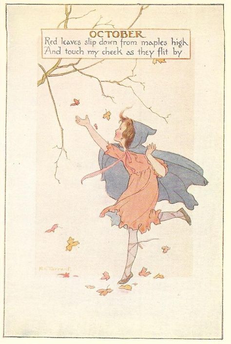 October Poster, Nursery Rhymes Poems, Margaret Tarrant, Autumn Poems, Classic Fairy Tales, Birthday Book, Months Of The Year, Books For Boys, Childrens Illustrations