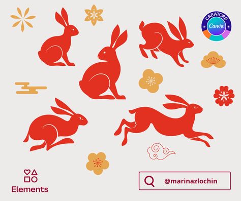 Lunar Rabbit, Cny 2023, Year Of Rabbit, Chinese Lunar New Year, Facebook Post Design, Chinese New Year Design, Chinese Element, Rabbit Illustration, Zodiac Designs