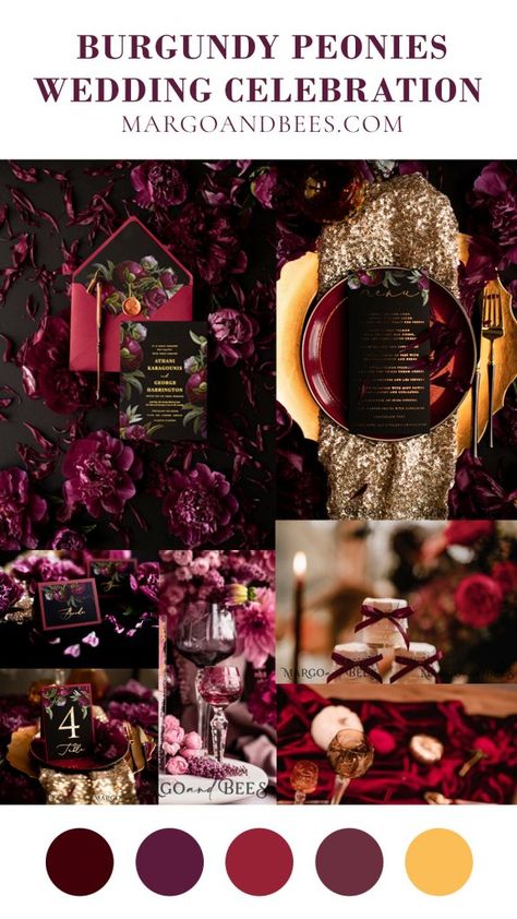 When it comes to wedding palettes that exude romance and timeless elegance, few choices are as rich and enchanting as burgundy, dark red, and pink flowers. These hues evoke feelings of love and passion, making them perfect for a wedding celebration that's filled with romance. To help you bring your vision to life and create the perfect Blooms in Burgundy wedding, let's explore the essential elements that will make your special day truly unforgettable. 1. Wedding Invitations Your wedding invit Burgundy Wedding Color Palette, Maroon Wedding Decorations, Wedding Color Schemes Burgundy, Burgundy And Purple Wedding, Burgundy And Gold Wedding Reception, Burgundy And Gold Wedding, Winter Engagement Party, Wedding Palettes, Burgundy Wedding Theme