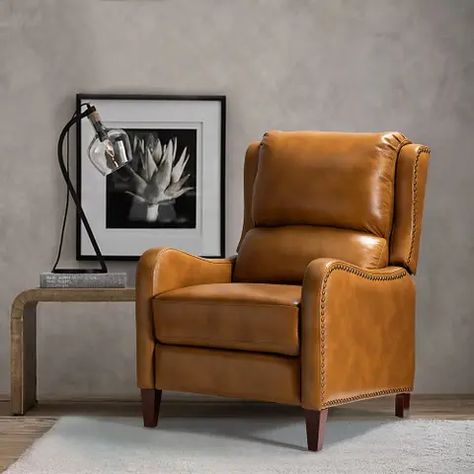 Buy Recliner Chairs & Rocking Recliners Online For Your 2021 | Overstock Mid Century Recliner, Product Engineering, Leather Recliner Chair, Reclining Armchair, Leather Recliner, Bedroom Chair, Furniture Deals, Living Room Seating, Nailhead Trim