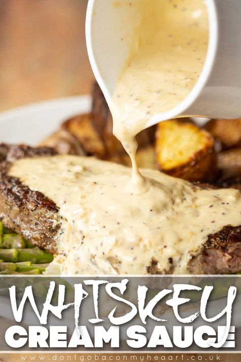 Haunted Bourbon Garlic Cream Sauce, Whiskey Cream Sauce, Whiskey Sauce, Whiskey Cream, Homemade Sauce Recipes, Homemade Syrup, Gravy Sauce, Steak Sauce, Savory Sauce