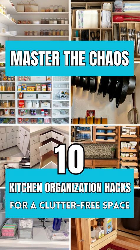 A cluttered kitchen can make meal prep stressful and time-consuming. With the right organization hacks, you can transform your kitchen into a functional, serene space. From clever storage solutions to smart layouts, here are 11 innovative ideas to help you master the chaos and create a clutter-free kitchen. Diy Small Kitchen Storage Ideas, Organization Ideas For The Home Kitchen, Kitchen Cabinets Organization Ideas, Kitchen Hacks Diy, Cluttered Kitchen, Kitchen Organization Hacks, Clutter Free Kitchen, Creamy Scrambled Eggs, Kitchen Storage Hacks