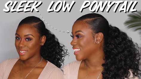 Formal Low Ponytail Black Women, How To Do A Slick Back Ponytail On Natural Hair, Natural Hair Sleek Ponytail, How To Slick Back Hair Without Gel, Styling Gel Ponytail Hairstyles, Low Curly Ponytail Black Women, Gel Up Ponytail For Black Women, African Ponytail Hairstyles, How To Slick Back Hair Ponytail