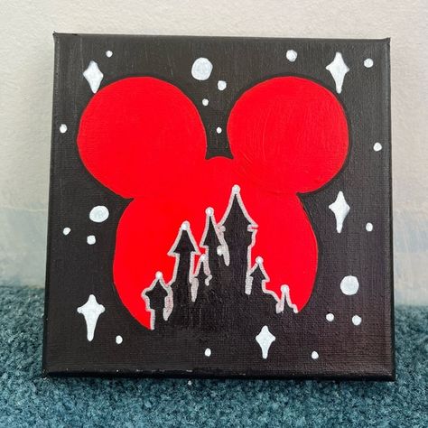 6x6 Disney painting. I used acrylic paint and paint markers Mickey And Minnie Mouse Painting, Disney Art Painting Easy, Easy Disney Paintings, Disney Canvas Painting, Disney Canvas Paintings, Disney Painting, Mouse Paint, Acryl Painting, Disney Canvas