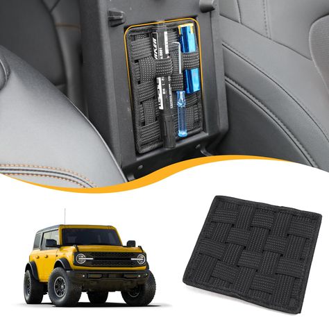 PRICES MAY VARY. APPLICABLE CAR MODELS--Center console storage is customized for 2021 2022 2023 2024 Ford Bronco 2/4 Door Off-road interior accessories. CAUTION!!! NOT FOR BRONCO SPORT SUV VERSION! EXTRA STORAGE--For 2021+ Ford Bronco tactical webbing molle panel storage builds up extra space for flashlight, wrench, lighter, and other small items. Easy access and storage. QUALITY--For New Ford Bronco storage is made of quality reinforced elastic webbing and strong adhesive tape, odorless, durabl Bronco Sport Accessories, Ford Bronco Accessories, Ford Bronco 2, Molle Panel, Bronco 2, Sport Suv, Bronco Sport, Door Interior, Console Storage