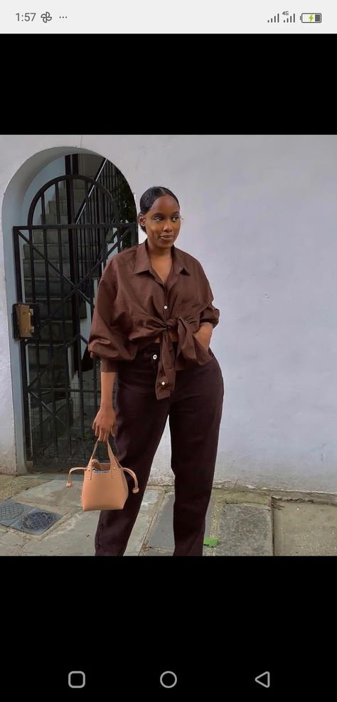 Chocolate Brown Bodysuit Outfit, Full Brown Outfit, Sophisticated Style Black Women, Chocolate Brown Outfit Black Women, Brown Semi Formal Outfits For Women, Brown Business Casual Outfits, Brown And Nude Outfit, Brown Outfit Black Women, All Brown Outfit Black Women