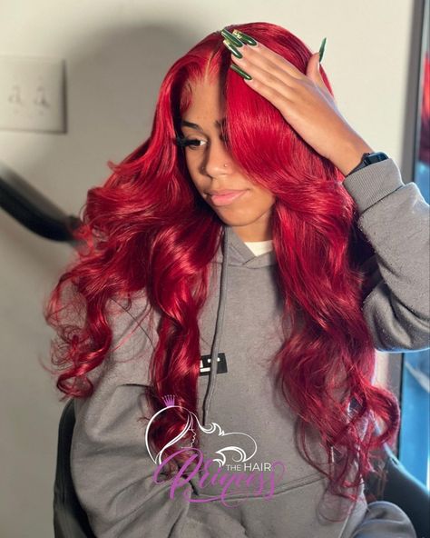 Red Deep Side Part Wig, Red Lace Front Wigs Black Women, Red Middle Part Wig With Curls, Red Curly Side Part Wig, Long Red Lace Front Wig, Red Lace Front Wig Light Skin, Black Hair Inspiration, Girl Hair Colors, Braided Hairstyles For Black Women Cornrows