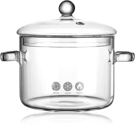 Glass Saucepan with Cover, 64 oz Stovetop Cooking Pot with Lid and Handle Simmer Pot Clear Soup Pot Glass Cookware, Clear Soup, Simmer Pot, Cooking Pot, Pot Lids, Soup Pot, Turkish Coffee, Tea Kettle, Glass Material