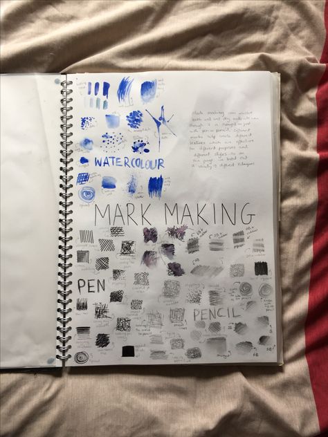 A level sketchbook- mark making Mark Making Sketchbook Page, Mark Making Art, A Level Sketchbook, Gcse Sketchbook, Gcse Art Sketchbook, Creative Juice, Observational Drawing, Art Things, Gcse Art