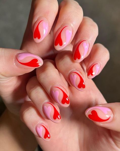 NAILS BY HEATHER on Instagram: "It’s a pink & red thing 🫶🏼 Hand painted using @the_gelbottle_inc Marilyn & Iconic 💖 Inspo @gieos.room 🫶🏼🫶🏼🫶🏼" Popular Valentine Nails, Red Heart Nails, Nails Simple Summer, Summer Nails Simple, Simple Summer Nails, Summer Nails Summer, 2024 Nails, Festive Nail Art, Summer Toe Nails