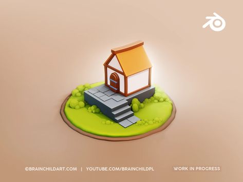 Lowpoly Style | Flat Shaded #WIP Small Hut in Blender 3D by Rafał Urbański on Dribbble Small Blender, Blender Ideas, Blender 3d, Fashion Flats, 3d Design, Global Community, Creative Professional, Shades, Toys