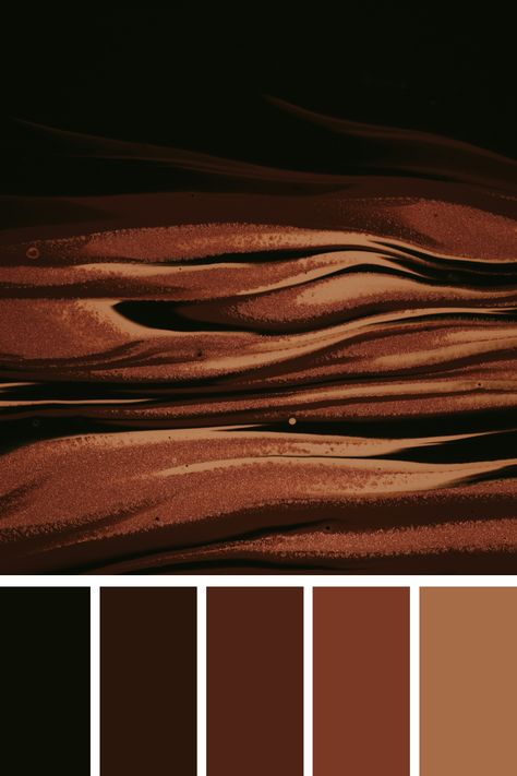 This rich, earthy palette combines deep shades of black olive and espresso with warm tones of burnt sienna and bronze, accented by a touch of copper. Ideal for creating a sophisticated and grounded design. Bronze Color Palette Colour Schemes, Amber Color Palette, Copper Color Palette, Brown Swatch, Earthy Tones Aesthetic, Bronze Color Palette, Bronze Color Scheme, Copper Colour Palette, Copper Colour Scheme