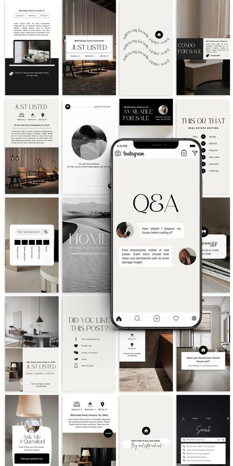 Boost your real estate business with social media content that engages, informs, and attracts leads. Get templates, ideas, and strategies for realtors #Instagram_Grid_Layout_Ideas_Real_Estate #Instagram_Story_Ideas_For_Social_Media_Manager #Instagram_Feed_Ideas_Business_Interior_Design #Creative_Realtor_Marketing_Ideas Realtor Social Media Content, Realtor Marketing Ideas, Real Estate Content, Content Social Media, Inmobiliaria Ideas, 잡지 레이아웃, Cohesive Instagram Feed, Insta Layout, Instagram Branding Design