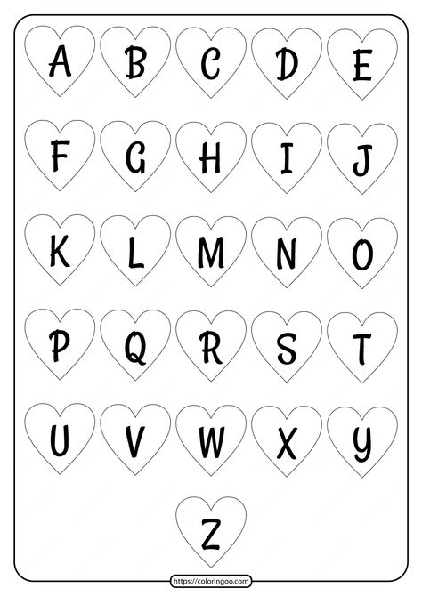 Printable Heart Shaped Alphabet Uppercase Letters. #free #printable #heart #shape #alphabet #uppercase #letters #worksheet Alphabet Hearts Letters, Valentines Day Alphabet Letters, Heart Alphabet Letters, Heart Numbers, Shape Alphabet, February Lesson Plan, Preschool Theme Ideas, Letters Drawing, Preschool Valentines Activities