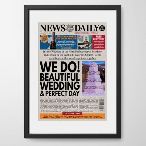 Personalised Wedding Newspaper Gift | PhotoFairytales Newspaper Gift, Wedding Newspaper, Wedding Of The Year, Newspaper Print, East Anglia, Newspaper Printing, Unique Wedding Gifts, Magical Wedding, Perfect Couple