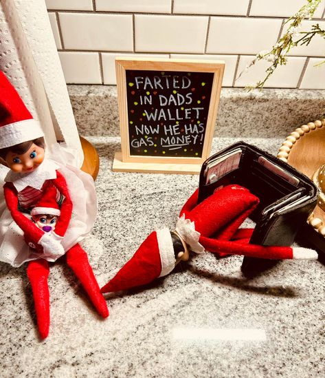 New Years Elf On The Shelf, Elf On The Shelf Ideas Funny Hilarious, Elf Classroom, Elf 2024, Elf Mischief, Elf Ideas Easy, Elf Funny, Gas Money, Christmas Decorations Diy Crafts