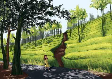 Munnar, India #richathakkar #art #travel #illustration #digitalart #indian #green #beautifulroad Abstract Art Images, Beautiful Roads, Munnar, Travel Illustration, Art Travel, Art Images, Abstract Art, Illustration Art, Digital Art