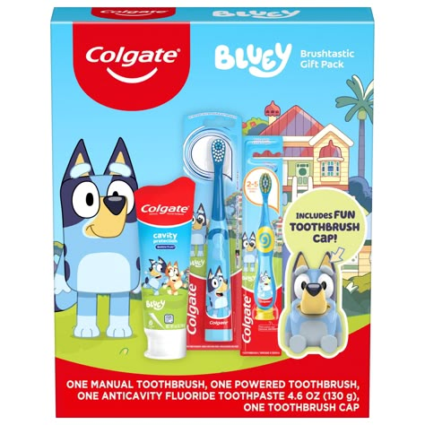 Shop for Toothpaste. Buy products such as Colgate Kids Toothbrush Set with Toothpaste, Bluey Gift Set at Walmart and save. Blue Y Bingo, Cavities In Kids, Bingo And Bluey, Bubble Fruit, Oral Health Education, Kids Toothbrush, Teeth Brushing, Batman Gifts, Blue Toys