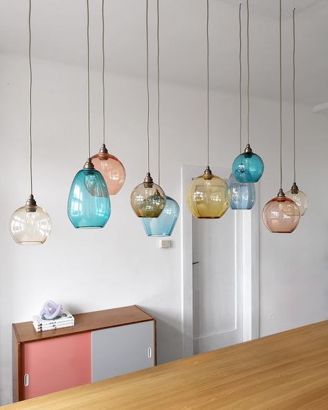 AlvitrA - Etsy New Zealand Colorful Glass Pendant Lights, Eclectic Kitchen Island Lighting, Multiple Pendant Lights, Glass Pendant Lights Kitchen, Lights Over Island, Hand Blown Glass Lighting, Glass Pendant Lighting Kitchen, Colors Chart, Pendant Lights Kitchen