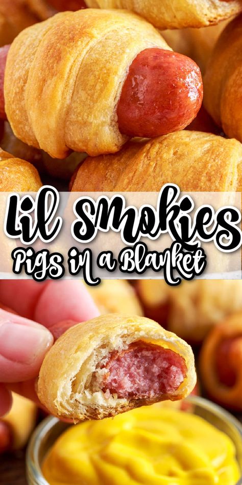 Mini Pigs In A Blanket, Pigs In The Blanket, Lil Smokies Recipes, Little Smokies Recipes, Smokies Recipe, Dogs Recipes, Lil Smokies, Little Smokies, Mini Appetizers