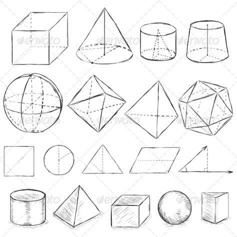 Sketch Geometric Shapes Shape Sketching Practice, Sketch Geometric, Geometric Sketch, Geometry Drawing, Illustration Practice, Geometric Shapes Drawing, Basic Sketching, Geometry Shapes, Form Drawing