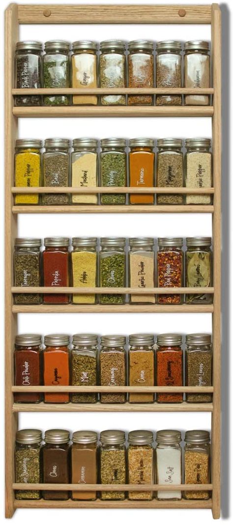 AmazonSmile: EMS Solid OAK Wood Spice Rack Organizer, 5 Tier Wall Mounted - Seasoning Storage for Pantry and Kitchen - Natural Finish (32.75"H X 13.75"W x 2.75"D): Kitchen & Dining Best Spice Rack, Wall Spice Rack, Spice Rack Organization, Wall Mounted Spice Rack, Wood Spice Rack, Seasoning Storage, Classy Kitchen, Spice Shelf, Kitchen Spice Racks