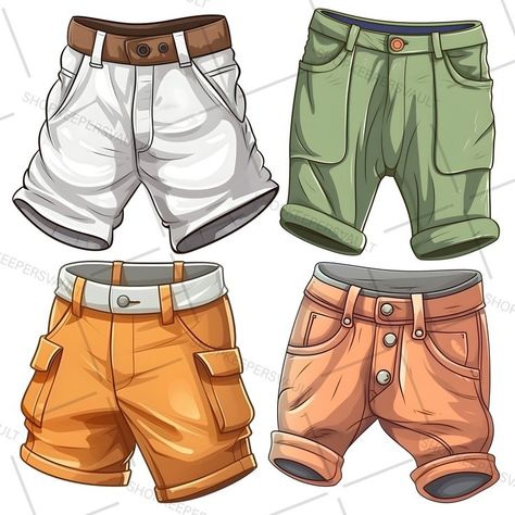 check whole illustration clipart bundle on etsy with 30 pants, transparent background, 300 dpi Pants Clipart, Shorts Illustration, Shorts Png, Drawing Wrinkles, Side View Drawing, Shorts Drawing, Object Drawing, Too Cool For School, Game Character