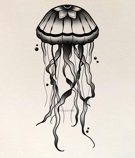 Traditional inspired jellyfish🪼🖤 #manchestertattoo #tattoo #manchester #tattoos #uktattoo #blackwork #tattooart #tattooapprentice #uktta #tattooflash #ink #blackworktattoo #tattooideas #colourtattoo #mcrtattoo #manchestertattoos #realismtattoo #blackworkers Trad Jellyfish Tattoo, Jellyfish American Traditional Tattoo, Traditional Jellyfish Tattoo, Traditional Jellyfish, Traditional Style Tattoo, Jellyfish Tattoo, Female Drawing, Black Work, American Traditional Tattoo