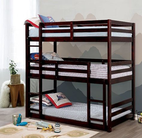 California CM-BK589EX Twin/Twin/Twin Bunk Bed By Furniture Of AmericaBy sofafair.com Layer Bed, Triple Bed, Adult Bunk Beds, Diy Bunk Bed, Bunk Beds With Drawers, Youth Furniture, Wood Bunk Beds, Twin Bunk Bed, Low Loft Beds