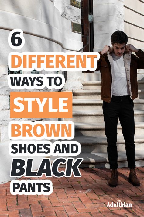 Who says brown shoes and black pants don't match? They do, but there are a few key style rules you always need to follow. Gentlemen, don't skip this one. Brown Shoes With Black Pants, Shoes With Black Pants, Black Pants Brown Shoes, Black Pants Outfit Men, Black Pants Outfit, Sketchers Shoes, Pants Outfit Men, Style Rules, Black Pants Men