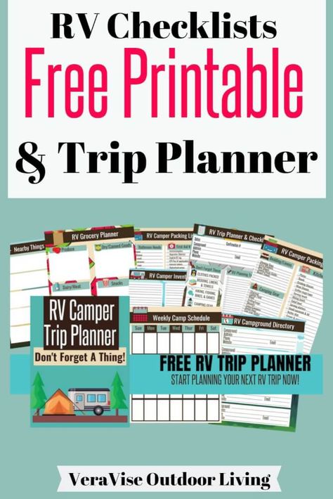 RV CHECKLIST FREE PRINTABLE! Make RV Trip Planning easy with our RV packing list FREE PRINTABLE! You will get RV packing lists, RV trip planning sheets, and RV camping calendars. Packing a RV or Travel Trailer made easy! (You will need to enter your name and email address to access the printable) #freeprintable #checklist #rvtrip #planner #camper Rv Checklist Free Printable, Packing List Free Printable, Rv Packing List, Rv Trip Planner, Rv Checklist, Rv Camping Checklist, Rv Camping Tips, Rv Trip, Travel Trailer Camping