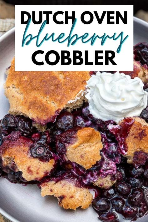 This Dutch Oven Blueberry Cobbler is an easy camping dessert that captures the in-season flavor of fresh blueberries. Make the topping ahead of time at home for an even easier preparation in camp! Homemade Blueberry Cobbler, Blueberry Cobbler Recipe, Easy Blueberry Cobbler, Blueberry Cobbler Recipes, New Year's Desserts, Camping Desserts, Blueberry Cobbler, Easy Blueberry, Cobbler Recipe