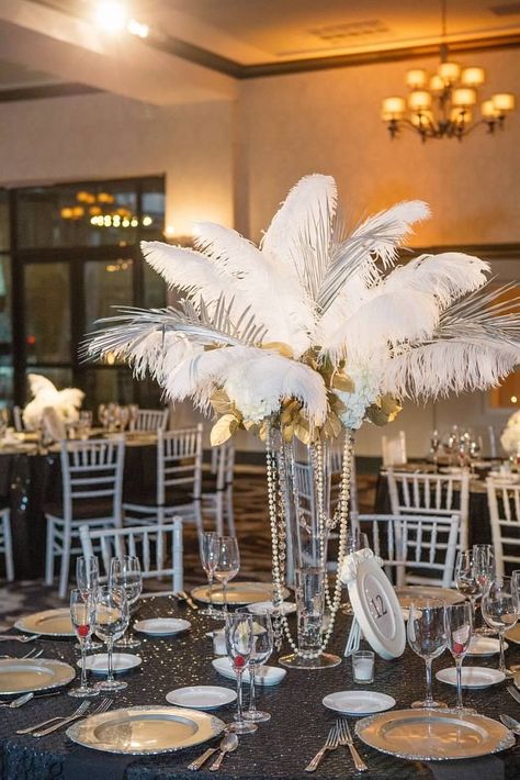 White And Gold Masquerade Party, White Gold Centerpieces, Gold And White Centerpieces, Gold Hydrangea, Trumpet Vase Centerpiece, Gala Centerpieces, Christmas Gala, 50th Birthday Centerpieces, Moms 60th