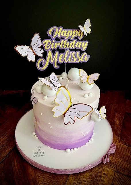 The Bake More: Butterfly Cake Happy Birthday Melissa Cake, Purple Birthday Cake With Butterflies, Pink And Purple Butterfly Cake, Light Purple Cake With Butterflies, Chocolate Cake With Butterflies, Pink Purple Butterfly Cake, Happy Birthday Melissa, 12 Inch Cake, Purple Food