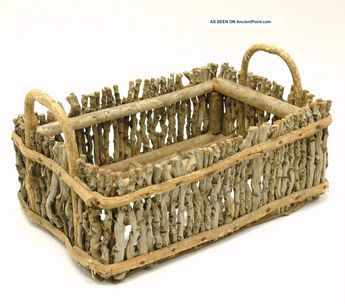 Antique Folk Art Flower Basket Tray Box Tote Caddy Decor Linens Twigs & Branches Primitives photo Twig Furniture, Twig Crafts, Koti Diy, Twig Art, Twig Branch, Antique Folk Art, Driftwood Decor, Basket Tray, Driftwood Crafts